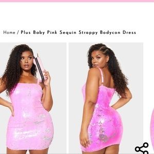 Plus Baby Pink Sequin Strappy Bodycon Dress